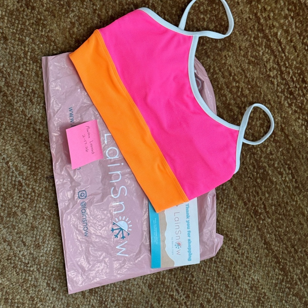 Pink and Orange Colorblock Sports Bra